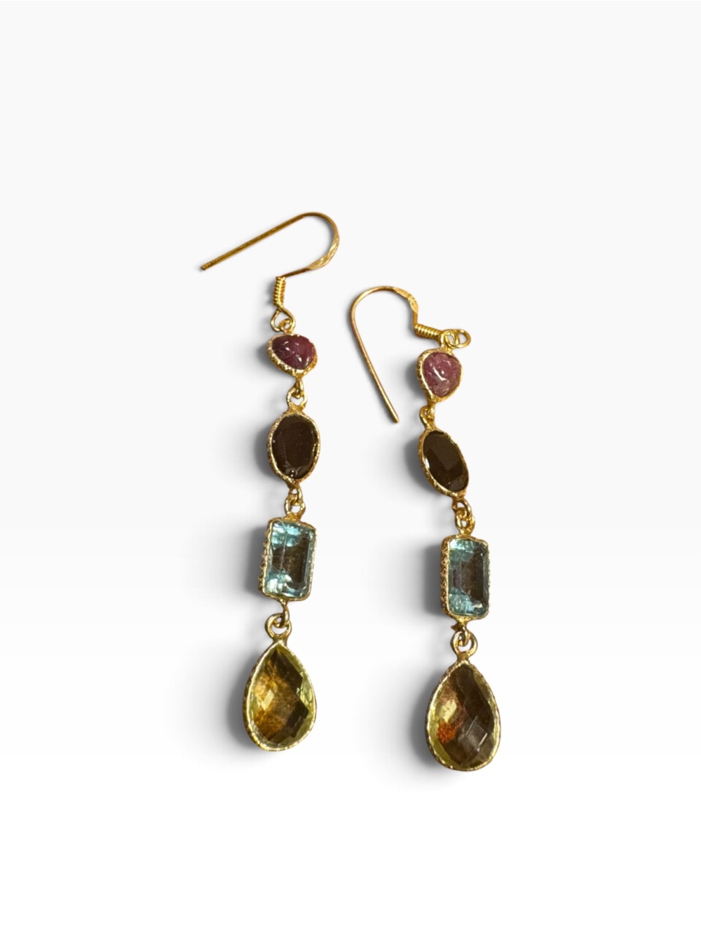 Sterling Silver GoldPlated Multi-Stone Drop Earrings in Pink, Brown, Blue Stones